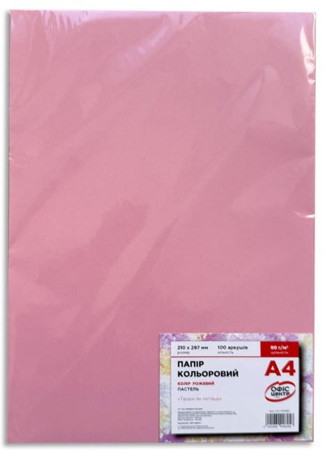 Папір кольоровий A4 Офіс Центр 80г/м Pastell 100арк OC-PI2580 рожевий